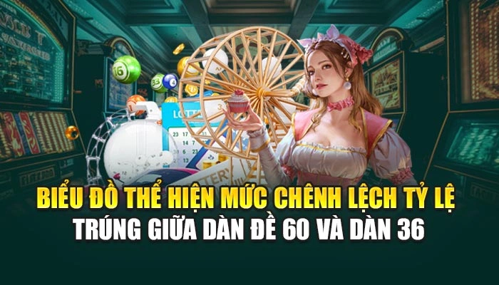 Biểu đồ thể hiện mức chênh lệch tỷ lệ trúng giữa dàn đề 60 và dàn 36 